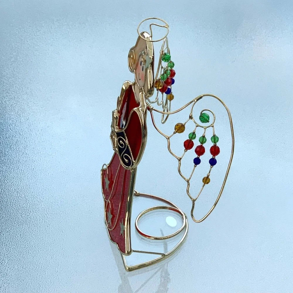Stained Glass Angel Holiday Decor - Red and Gold